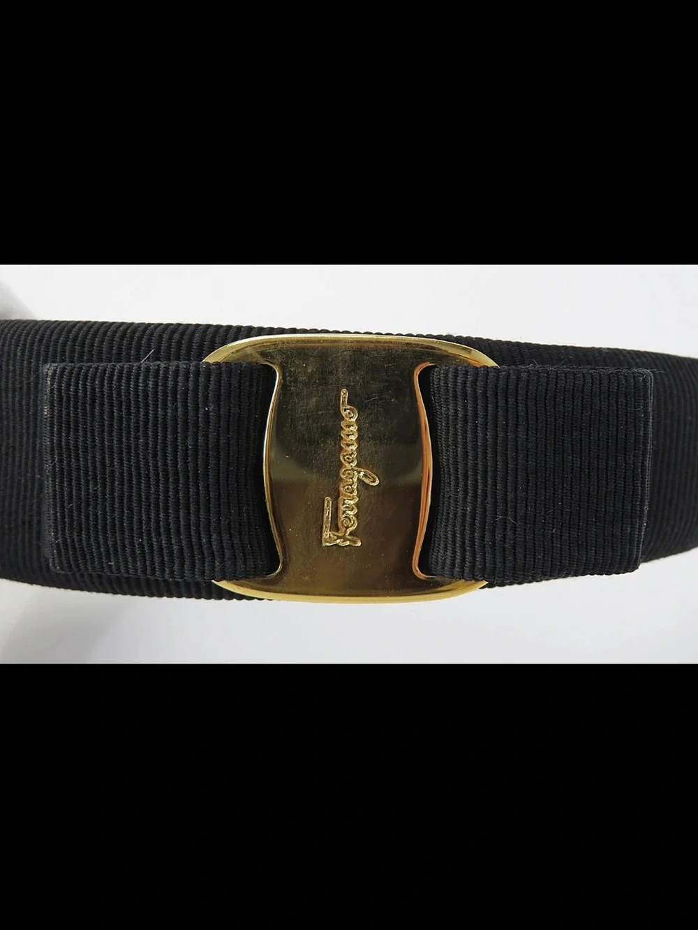 Salvatore Ferragamo Black Headband with Gold Logo Hardware